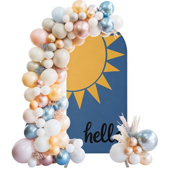 Sun Arch Backdrop Cover 4 FT Hello Cartoon Minimalist Stretchy Elastic Arch Stand Covers Spandex Arched Background Birthday Wedding Party Decoration (No Stand)
