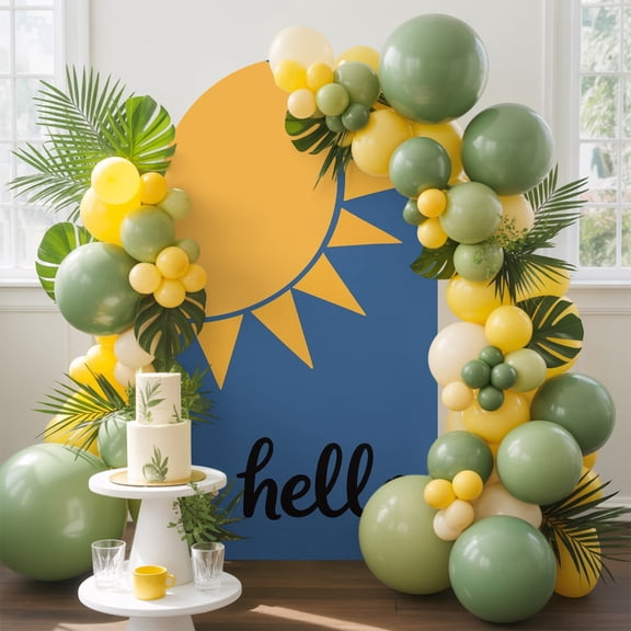 Sun Arch Backdrop Cover, 5FT, Hello Cartoon Minimalist Spandex Arch Covers Double-Sided Backdrop for Wedding Birthday Party Photo Background Decoration