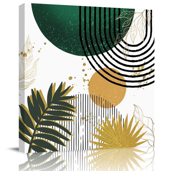 Sun Arch Stripe Abstract Leaves Canvas Artwork Painting Art, Color Block Boho Style Square Framed Wall Decorations Prints Picture for Bedroom Kitchen Living Room, 8x8 in
