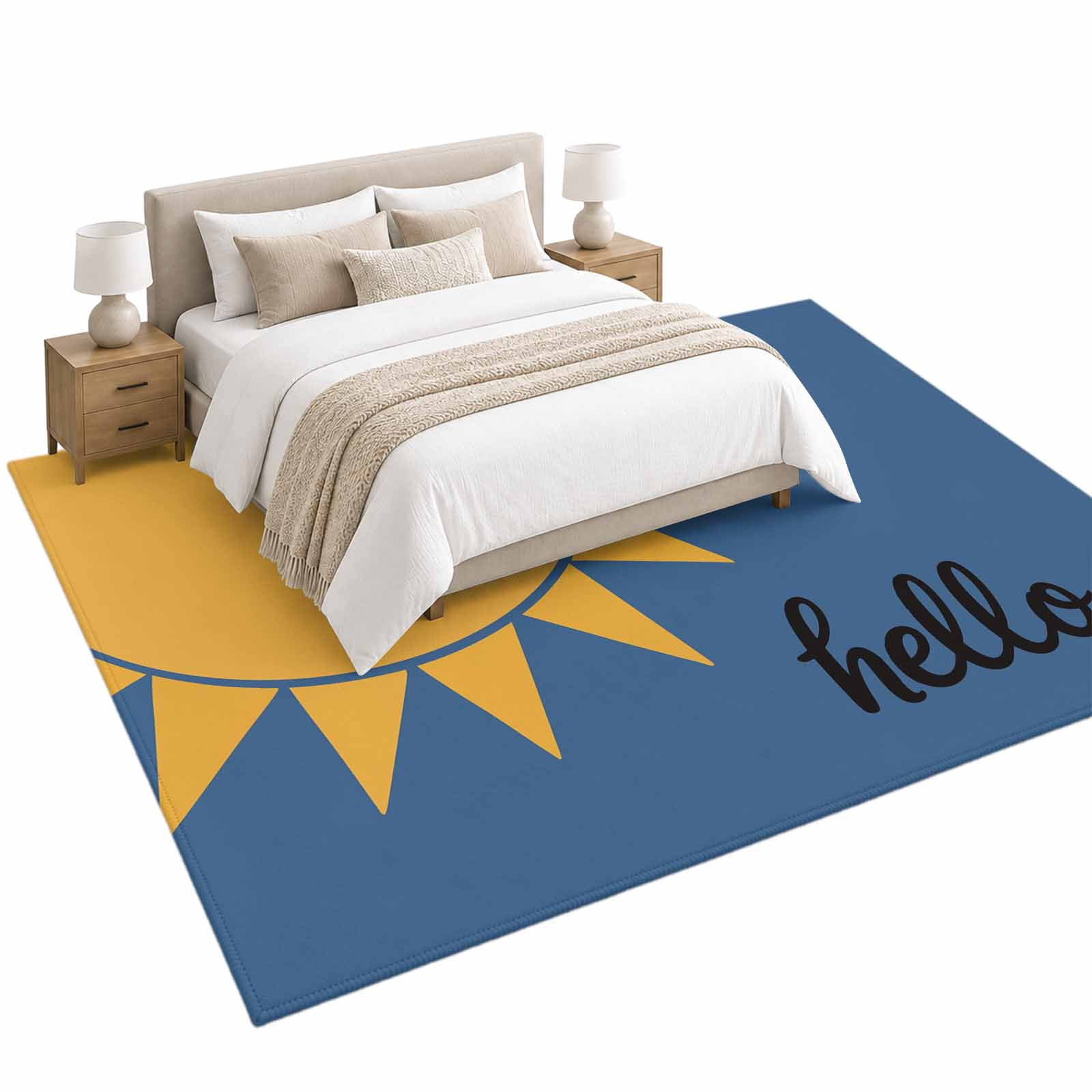 Sun Area Rug 5'x7', Hello Cartoon Minimalist Soft Mat Non-Slip Silicone ...