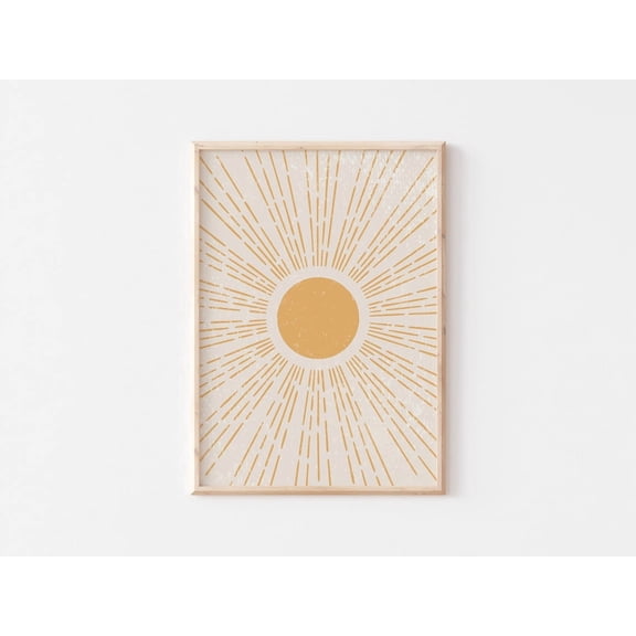 Sun Art Print, Boho Sunburst Sunrise Poster, Abstract Yellow Wall Art, Sunshine Sun Rays Home Decor, Unframed Canvas Size 8x12 F03.1.14l1269