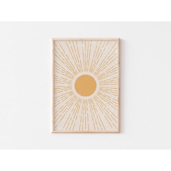 Sun Art Print, Boho Sunburst Sunrise Poster, Abstract Yellow Wall Art, Sunshine Sun Rays Home Decor,, Unframed Poster Size 16x24 F03.1.14l1184