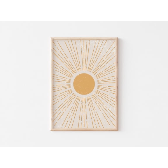 Sun Art Print, Boho Sunburst Sunrise Poster, Abstract Yellow Wall Art, Sunshine Sun Rays Home Decor, Unframed Poster Size 24x36 F03.1.14l1269