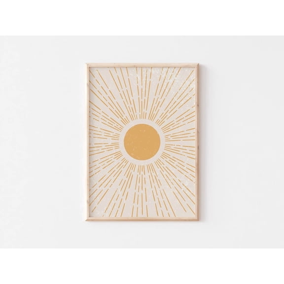 Sun Art Print, Boho Sunburst Sunrise Poster, Abstract Yellow Wall Art, Sunshine Sun Rays Home Decor,, Unframed Poster Size 8x12 F03.1.14l1184
