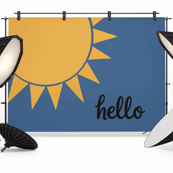 Sun Backdrops for Photography, Hello Cartoon Minimalist Fabric Photo Background Sturdy Studio Props for Photo Studio, Video Recording, Booth & Photoshoot 10x8ft