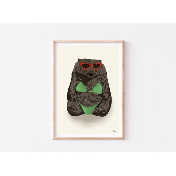 Sun Baking Wombat Wall Art Summer Animal Decor, Unframed Paper Print Size 12x18