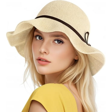 Sun Beach Hats Summer for Women, UPF 50+ UV Sun Protection Wide Brim Woven Crochet Hat Foldable Packable Roll up Knitted Cap