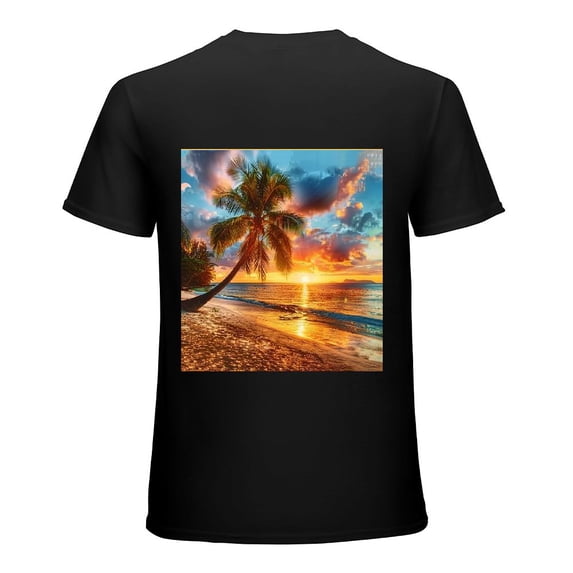 Sun Beach, Sea Coconut Tree, Ocean Scenery, Shirt Design Art Exhibition, T-shirt Children's Gift Leisure Breathable Men, Women, Boys and Girls
