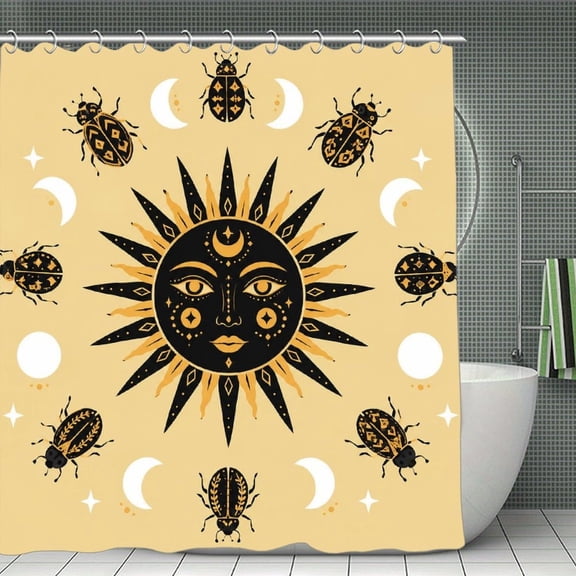 Sun Beetles Circle Print Shower Curtain,Cloth Fabric Waterproof Polyester Bathroom Home Decor Set with Hooks 70.8×70.8Inch