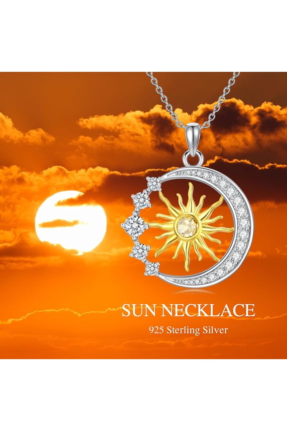 Sun Birthstone Necklace For Women 925 Sterling Silver Sun and Moon Pendant Necklace Jewelry Gift for Women
