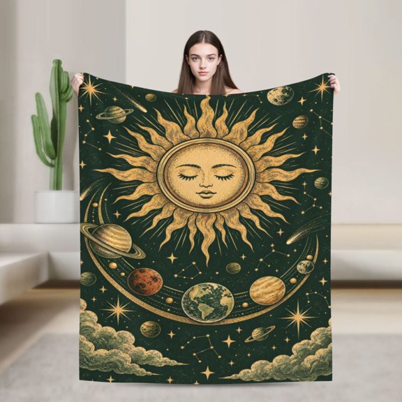 Sun Blanket Celestial Planets Flannel Throw Blanket 50x40 in