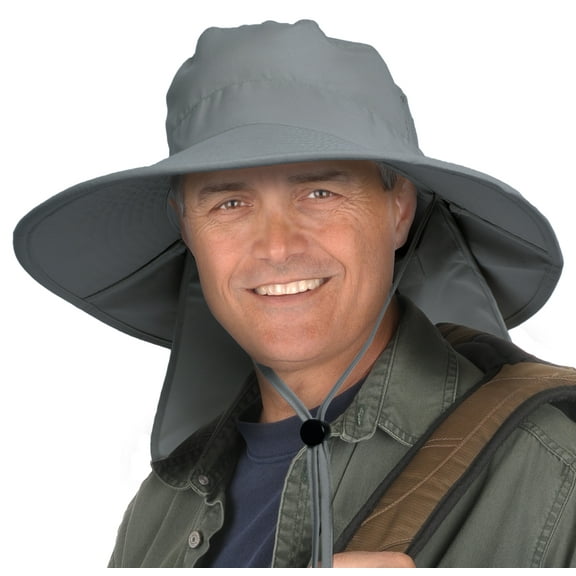 Sun Blocker Outdoor Sun Protection Cap with Neck Flap and Wide Brim, Sun Hats for Men and Women for Baseball, Backpacking, Cycling, Hiking, Garden, Hunting, and Camping, Gray
