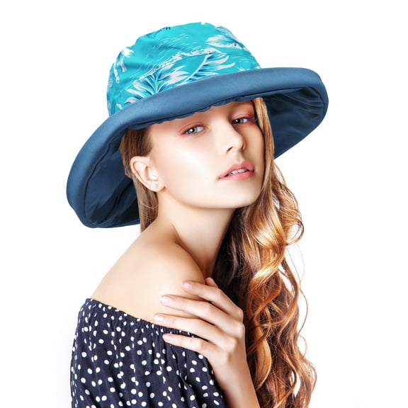 Sun Blocker Sun Hat for women, Canvas Reversible Bucket Hat, UV Sun Protection UPF 50+, Double Sided Outdoor Safari Travel Beach Golf Cap, Floral Blue