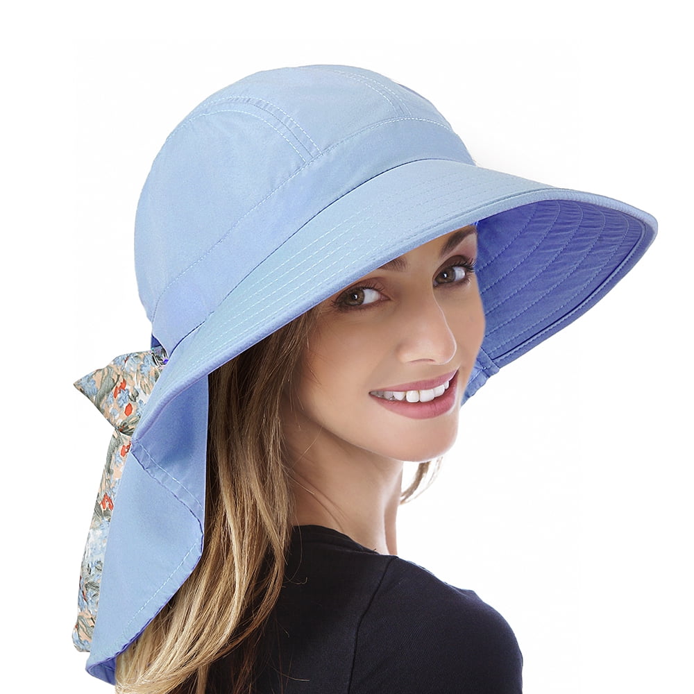 Sun Blocker Sun Hats for Women Summer Beach Flap Hat Large Brim Packable  Blue