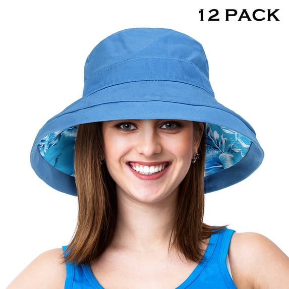 Sun Blocker UPF 50+ Women Bucket Hat Kettle Brim UV Protection Hawaii Flower Print Floppy Reversible Foldable Summer