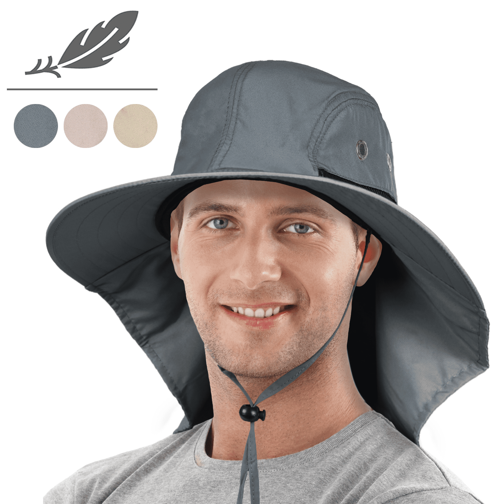Sun Blocker Unisex Sun Hat with Neck Flap Outdoor Camping Hiking Hunting  Fishing Cap with Wide Brim, Grey 