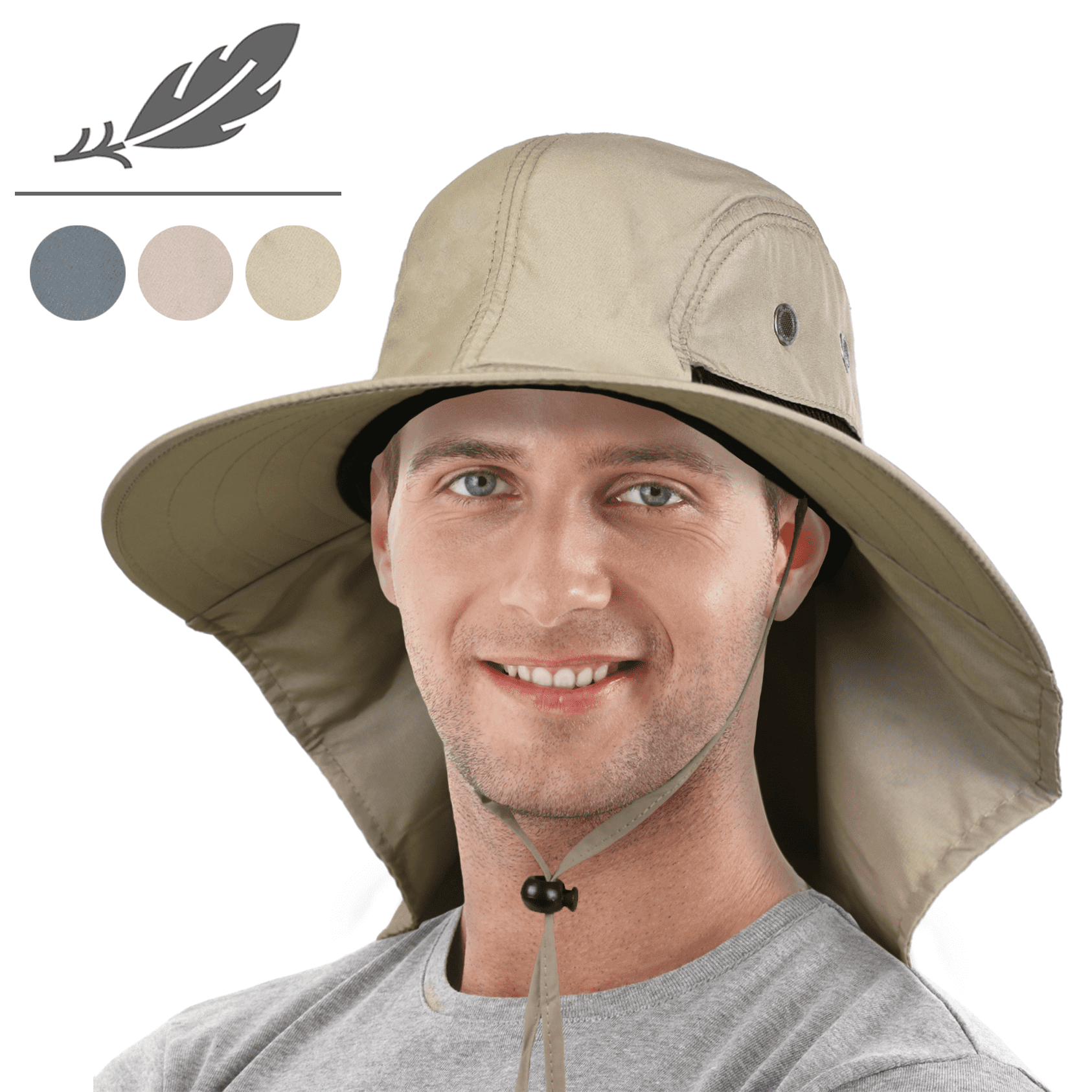 Sun Blocker Unisex Sun Hat with Neck Flap Wide Brim Outdoor Camping Hiking  Hunting Fishing Cap for Men Women, Tan