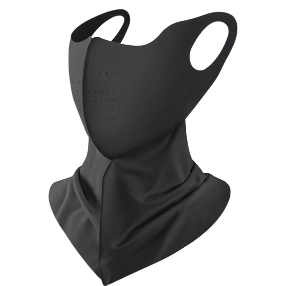 Sun-Blocking Face Mask, Breathable Ice Silk Neck Gaiter, Black Full Cover with Ear Loops, Adjustable Fit for Cycling, Fishing, Outdoor Sports