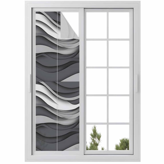 Sun Blocking Glass Window Film, Black Grey Ombre Window Privacy Film Frosted, Abstract Grey Wave Texture Gradient Reusable Windows Privacy Sticker for Home Decor, Nursery, 23.6 x 78.7 Inches