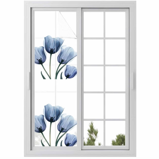 Sun Blocking Glass Window Film, Blue Tulips Window Privacy Film Frosted ...