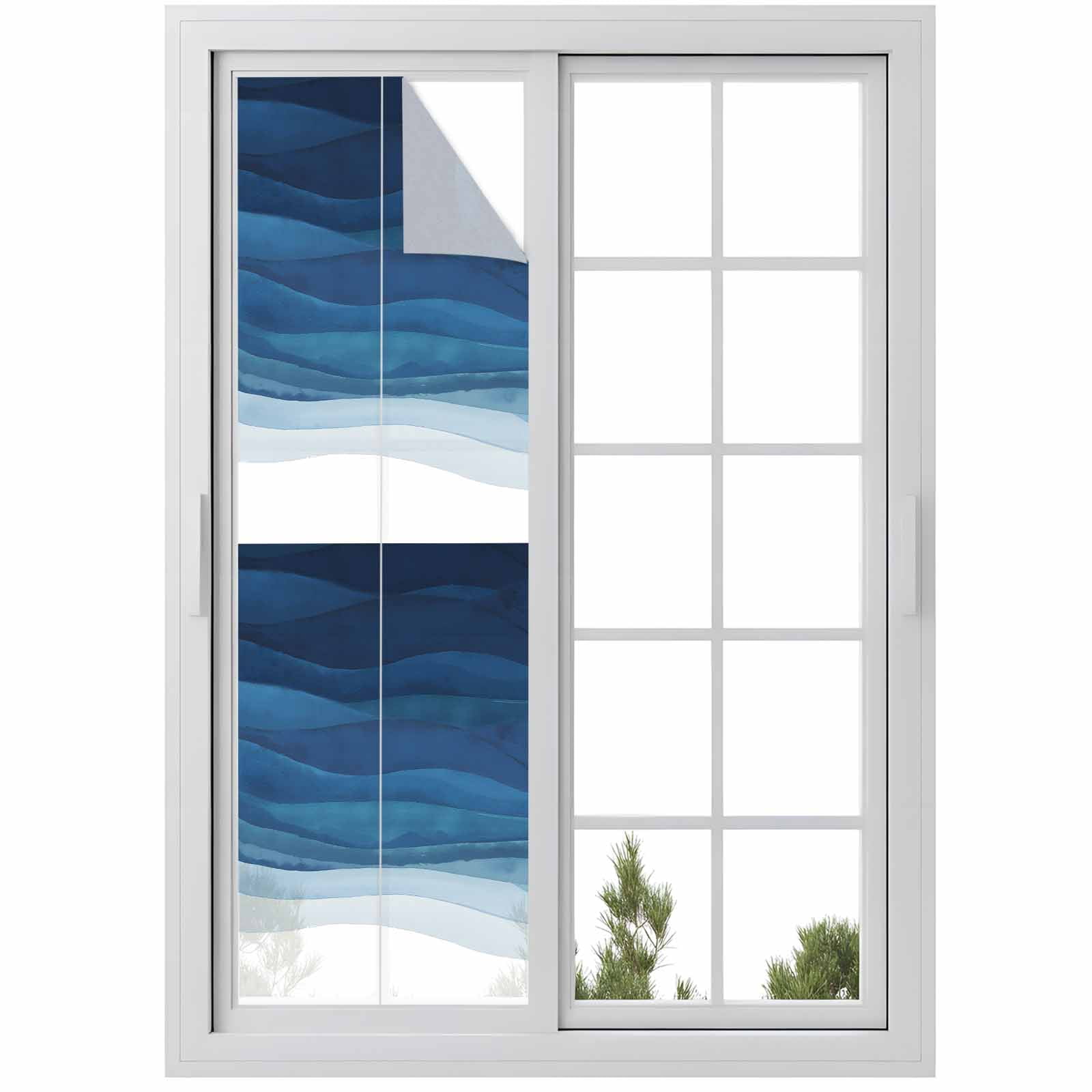 Sun Blocking Glass Window Film, Navy Blue Ombre Window Privacy Film Frosted, Abstract Modern Stripe Waves Moires Reusable Windows Privacy Sticker for Home Decor, Nursery, 23.6 x 78.7 Inches