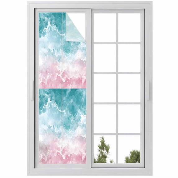 Sun Blocking Glass Window Film, Pink Turquoise Ombre Window Privacy Film Frosted, Abstract Beach Waves Gradient Reusable Windows Privacy Sticker for Home Decor, Nursery, 23.6 x 78.7 Inches