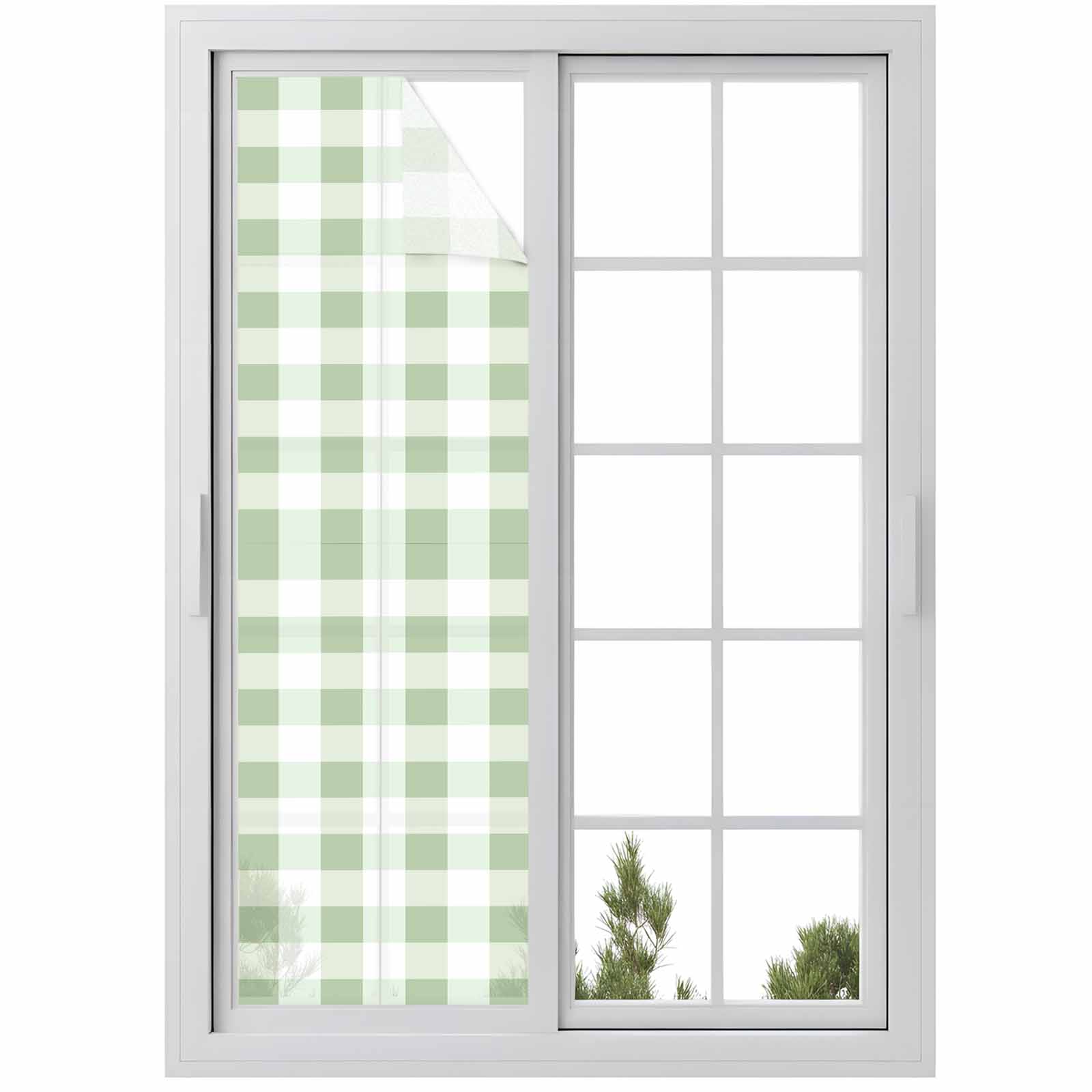 Sun Blocking Glass Window Film, Sage Green Buffalo Check Window Privacy ...