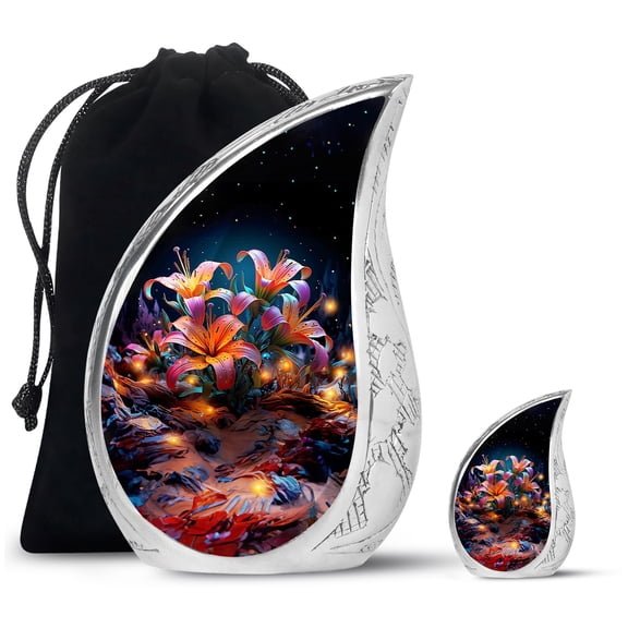 Sun Blush Lily Beautiful Urns For Ashes Adult Mom - Cremation Keepsake Urn For Human Ashes Adult Men - Large Funeral Gift For Decorative - Combo 10Inch 200Lbs And 3Inch 2Tbsp Capacity