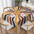 thumbnail image 1 of Sun Boho Tablecloth Square 60 In Vintage Rainbow Stripes Rustic Bohemian Washable Wrinkle Stain-Resistant Polyester Retro 70S Farmhouse Table Cloth Holiday Decor For Home Party Picnic Dining Outdoor, 1 of 5