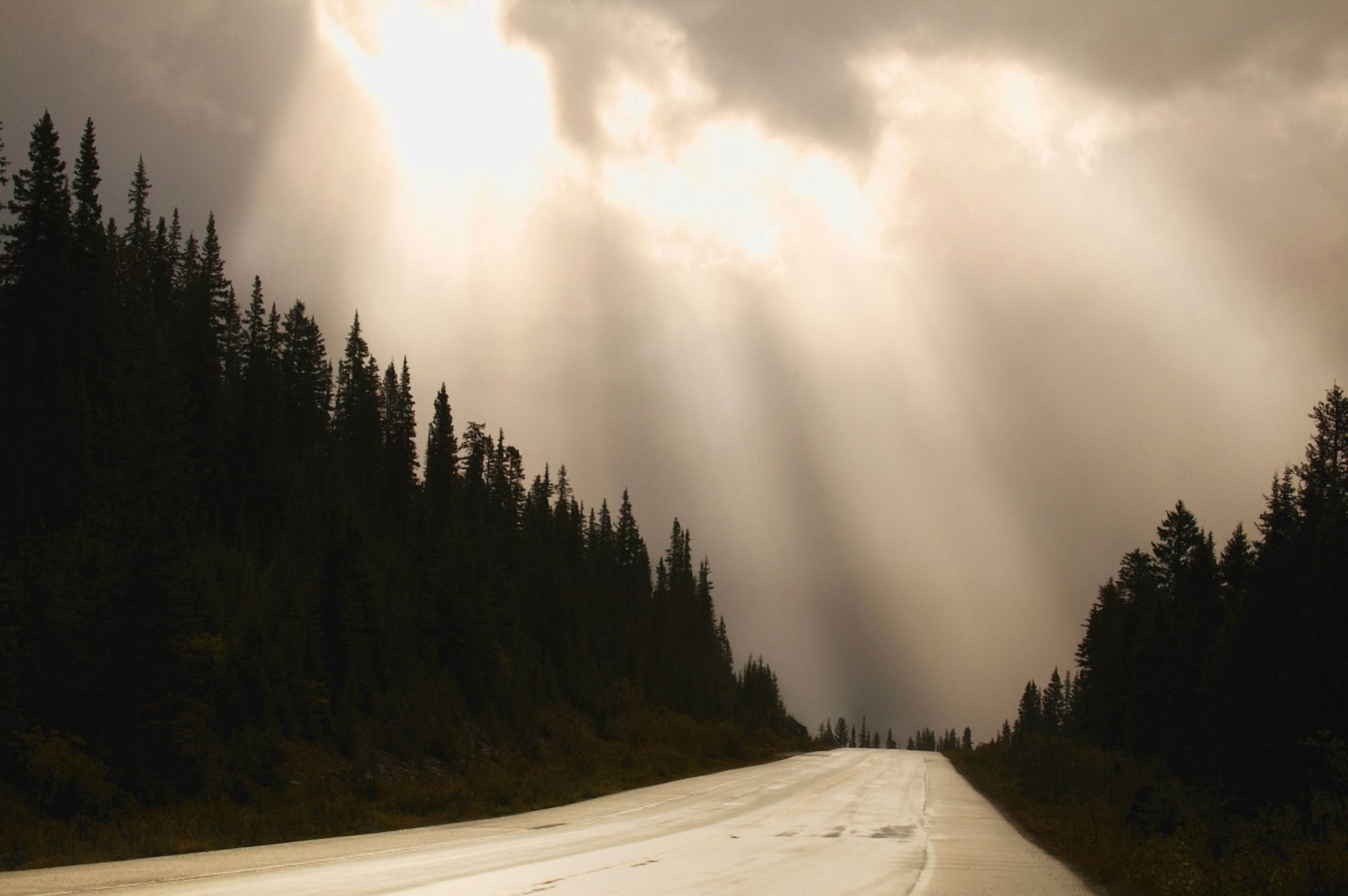 Sun Breaking Through Clouds Jasper National Park Alberta Canvas Art - Don Hammond Design Pics (34 x 22)