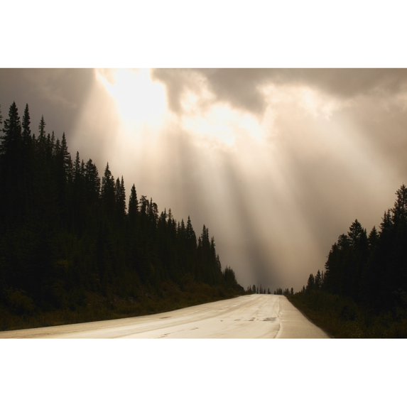 Sun Breaking Through Clouds Jasper National Park Alberta Poster Print