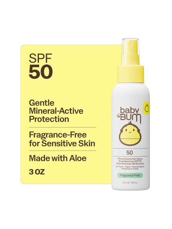 Baby Bum Gentle Mineral-Active Sunscreen Spray, SPF 50, Fragrance Free, 3 fl oz