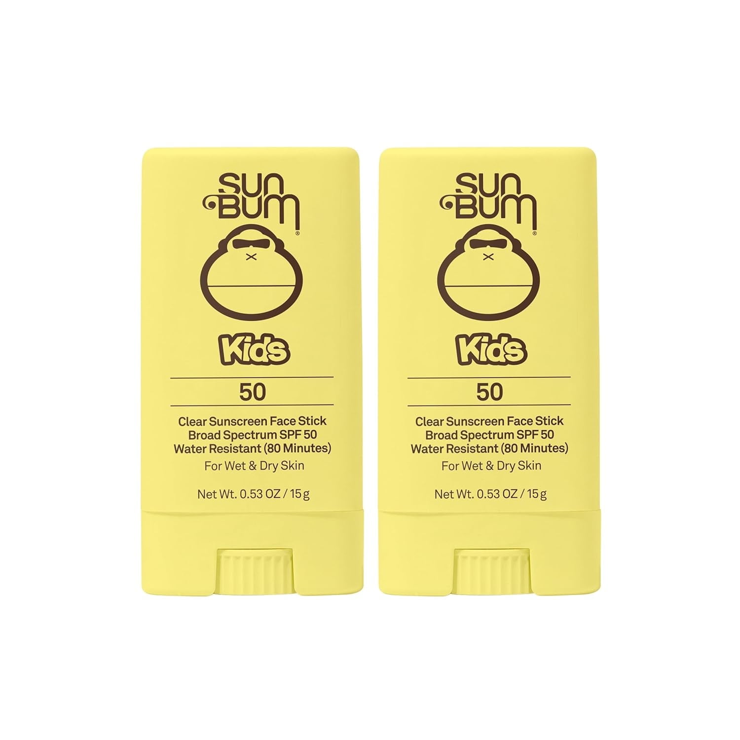 Sun Bum Kids SPF 50 Clear Sunscreen Face Stick | Wet or Dry Application | Hawaii 104 Reef Act Compliant (Octinoxate & Oxybenzone Free) Broad Spectrum UVA/UVB Sunscreen | 0.53 oz (Pack of 2)