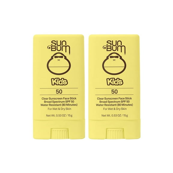 Sun Bum Kids SPF 50 Clear Sunscreen Face Stick | Wet or Dry Application | Hawaii 104 Reef Act Compliant (Octinoxate & Oxybenzone Free) Broad Spectrum UVA/UVB Sunscreen | 0.53 oz (Pack of 2)