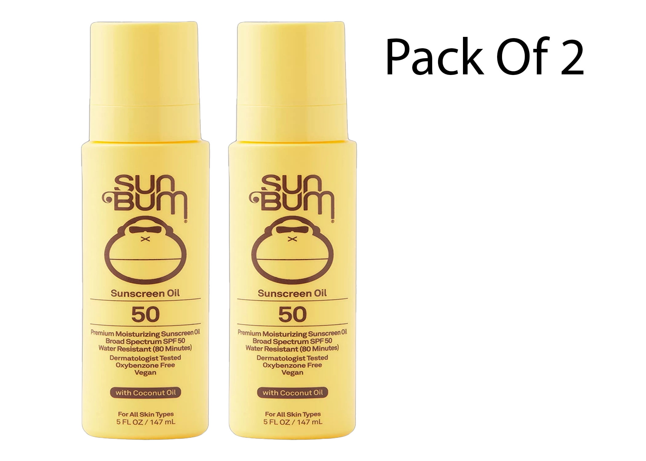 Sun Bum Original SPF 50 Sunscreen Oil Vegan and Reef Friendly 5 oz (Pack Of 2)