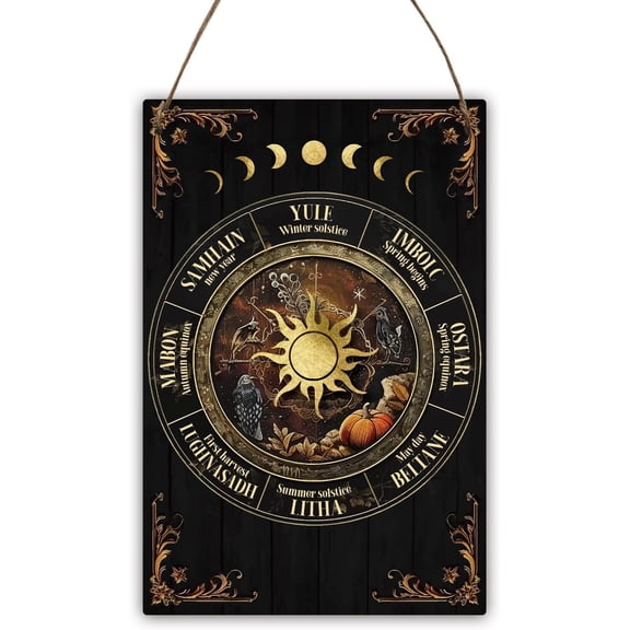 Sun Calendar Hanging Sign 11.81-7.87 Inch Decorative Hanging Sign Vintage Wall Sign Flat Rectangle Wooden Hanging Sign with Jute Rope for Kitchen Bakery Home Decoraion Accessories colorful