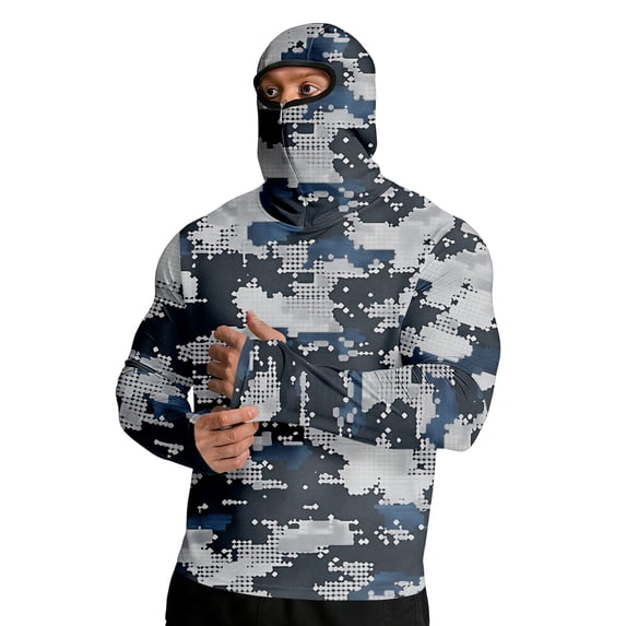 Sun Camo Shirts for Men UV Spf Upf 50+ Rash Guard Shirt Long Sleeve Outdoor Hiking Swim Fishing Cooling Shirts with Face Cover,Gray M