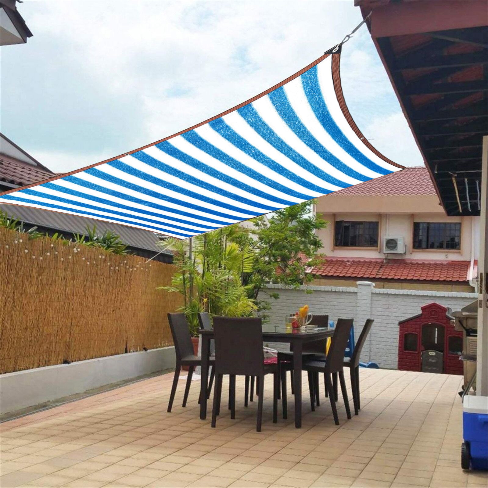 Sun Canopy Shade Sail,Blue and White Stripe Outdoor Sunshade