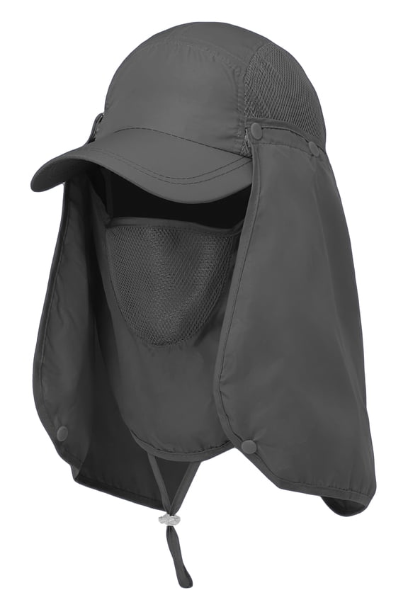 Sun Cap Fishing Hat Unisex Adult 360% UV UPF 50+ Solar Protection, Lightweight Outdoor Summer Wide Brim Visor with Detachable Neck Flap & Face Cover Mask, Quick Dry, Windproof, For Beach, Dark Grey