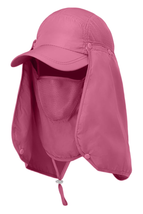 Sun Cap Fishing Hat Unisex Adult 360% UV UPF 50+ Solar Protection, Lightweight Outdoor Summer Wide Brim Visor with Detachable Neck Flap & Face Cover Mask, Quick Dry, Windproof, For Beach, Rose