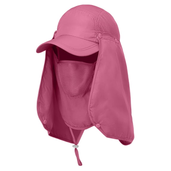 Sun Cap Fishing Hat Unisex Adult 360% UV UPF 50+ Solar Protection, Lightweight Outdoor Summer Wide Brim Visor with Detachable Neck Flap & Face Cover Mask, Quick Dry, Windproof, For Beach, Rose