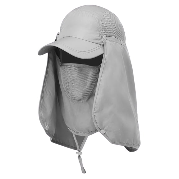 Sun Cap Fishing Hat Unisex Adult 360% UV UPF 50+ Solar Protection, Lightweight Outdoor Summer Wide Brim Visor with Detachable Neck Flap & Face Cover Mask, Quick Dry, Windproof, For Beach, Light Grey
