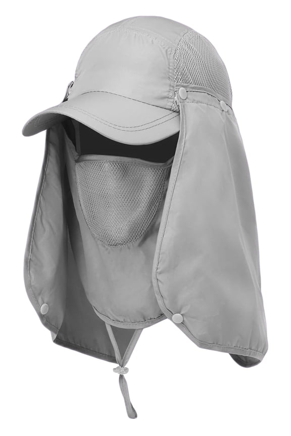 Sun Cap Fishing Hat Unisex Adult 360% UV UPF 50+ Solar Protection, Lightweight Outdoor Summer Wide Brim Visor with Neck Flap & Face Cover Mask, Quick Dry, Windproof, For Beach, Light Grey
