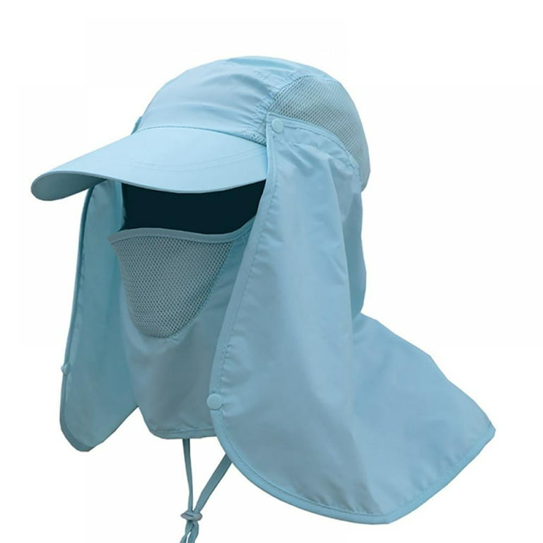 Wide Brim Breathable UV Protection Neck Face Flap Hat, Blue