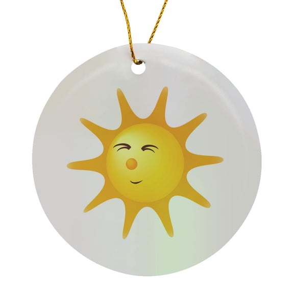 3drose, Sun Cartoon Face on White Background, Circle Porcelain Ornament