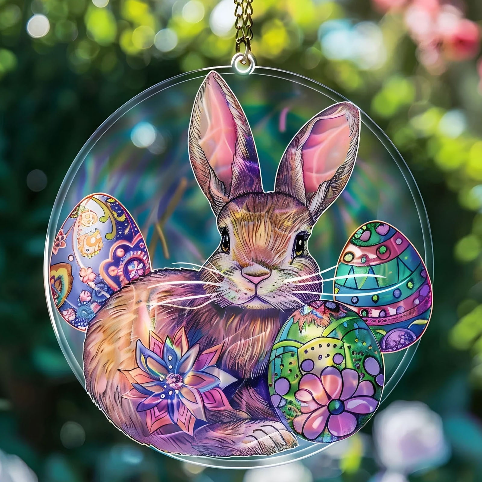 Sun Catcher Colored Glass Art Acrylic Pendant-Colorful Easter Bunny ...