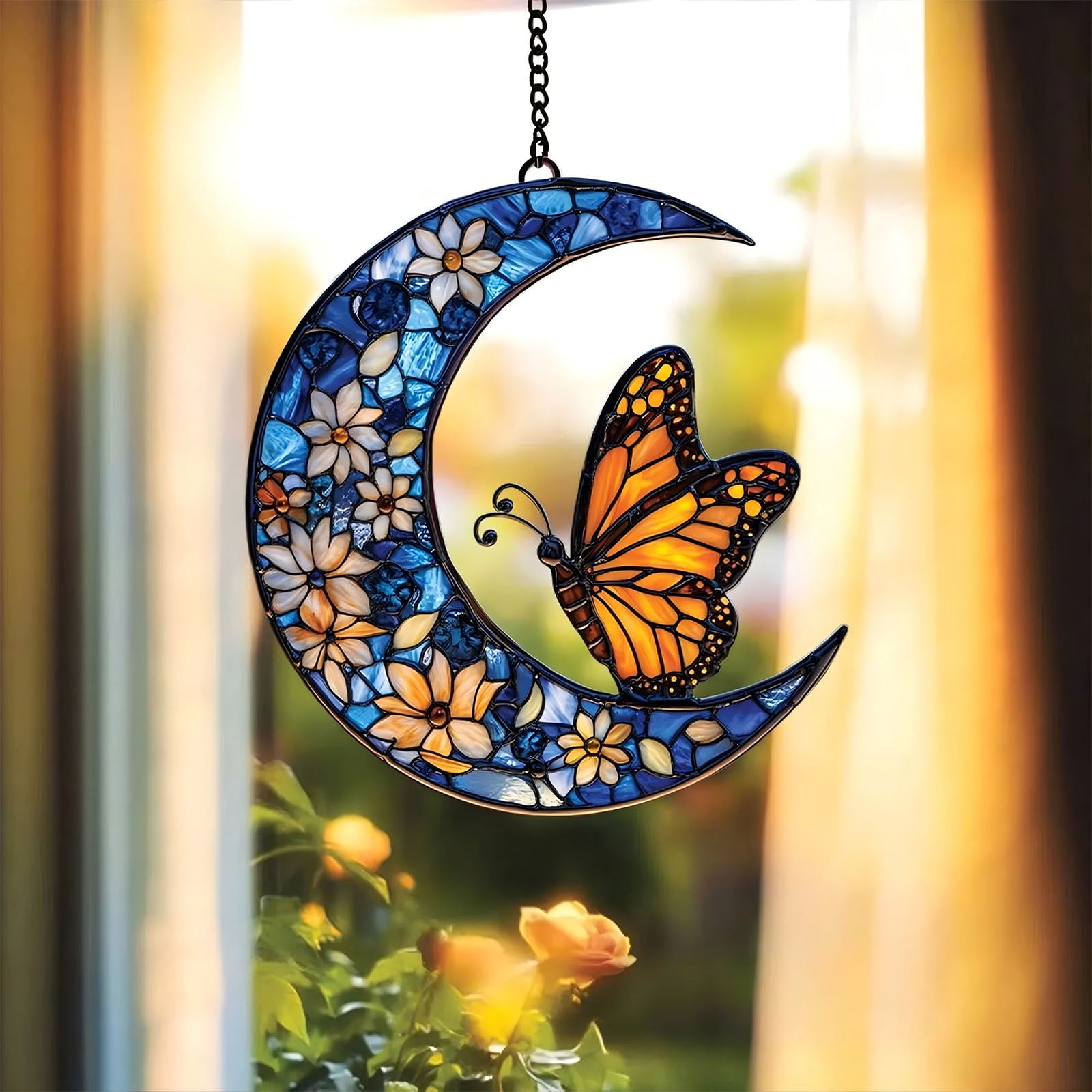 Sun Catcher Colored Glass Art Acrylic Pendant-Monarchs Butterflys And ...