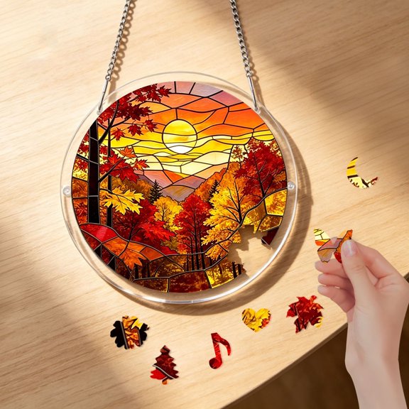 Sun Catcher Puzzle, Acrylic Window Hanging, Colorful Moon Catcher Kit for Home Decor Gift
