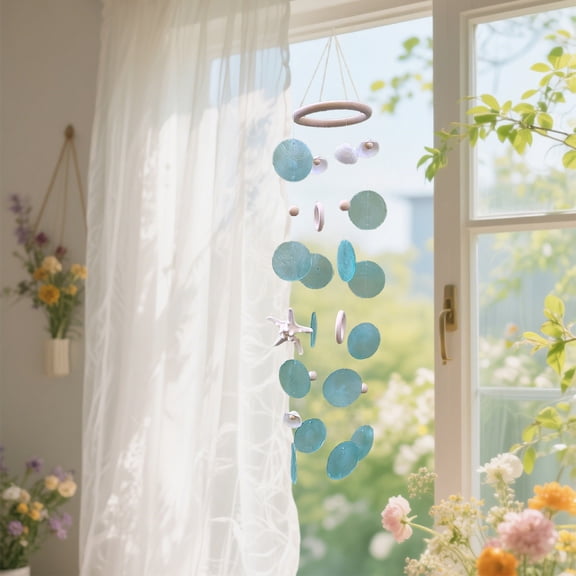 Sun Catcher Wind Chime - Artistic Wood & Mirror Design , Melodic Outdoor Decor for Porch, Entryway & Coastal Homes