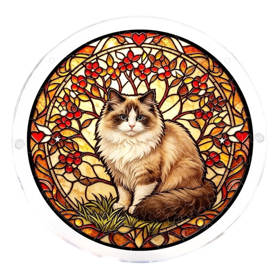 Sun Catcher Window Hanging, 2D Acrylic Ragdoll Cat Stained Glass Style, 1 Pack Assembly Required, Home Window Decor Sunlight Catching Pendant